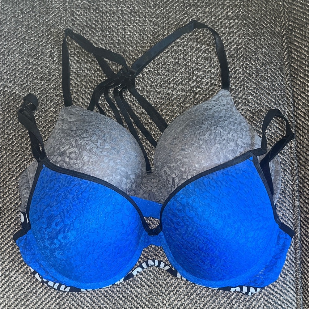 PINK Victoria's Secret Blue and Gray Lace Bra